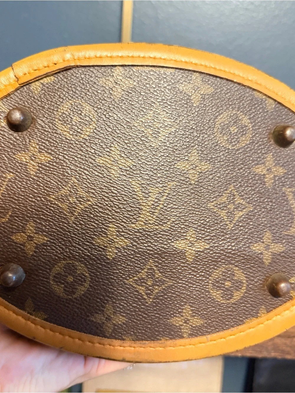 Louis Vuitton Vintage 1970’s Brown Monogram and Tan Leather Bucket Bag COA